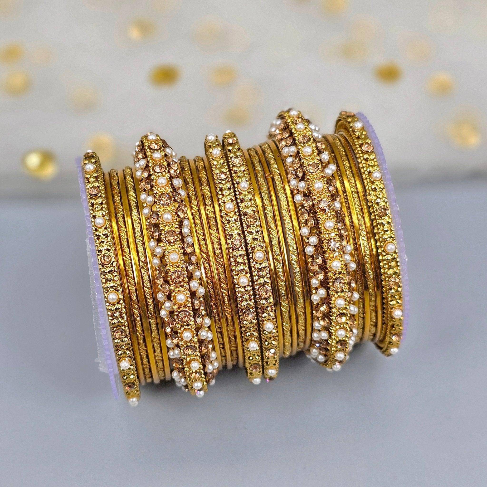 26 Pcs Gold Metal bangle set - Fancy Fab Jewels