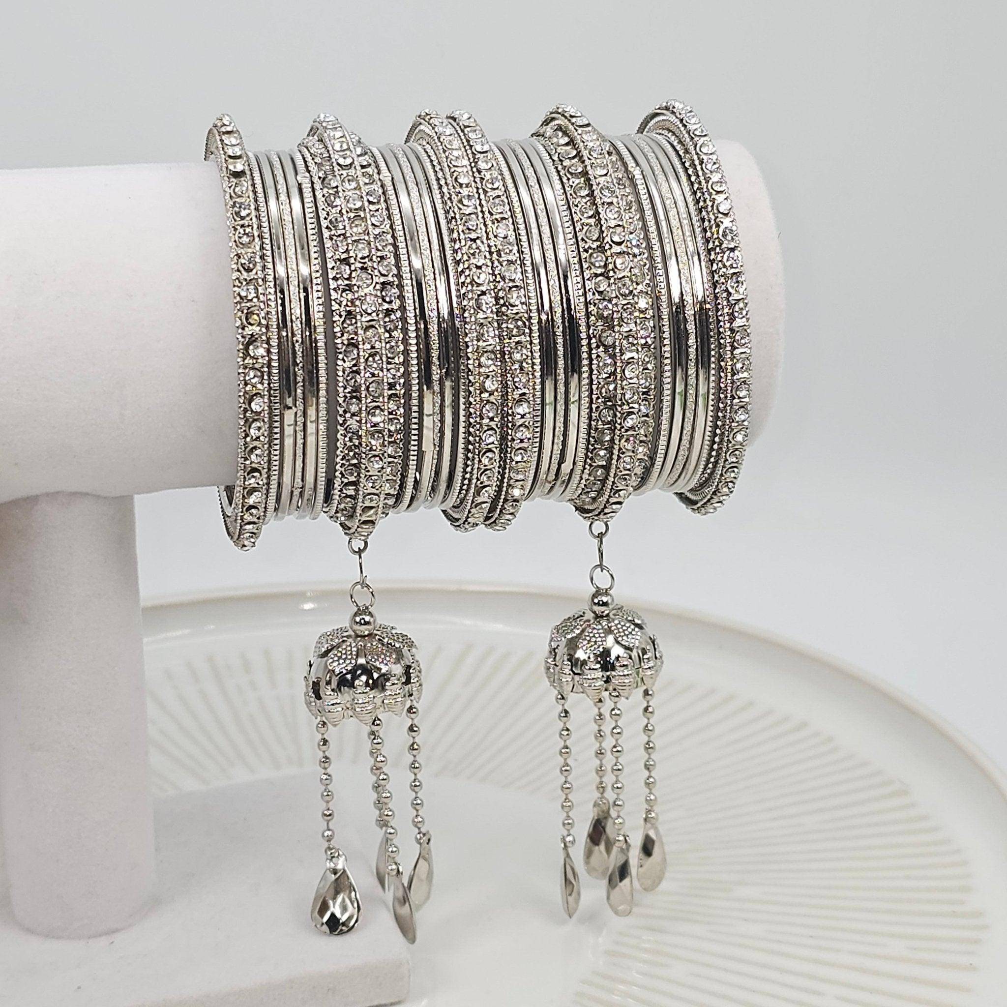 26 Pcs Silver Metal bangle stack - Fancy Fab Jewels