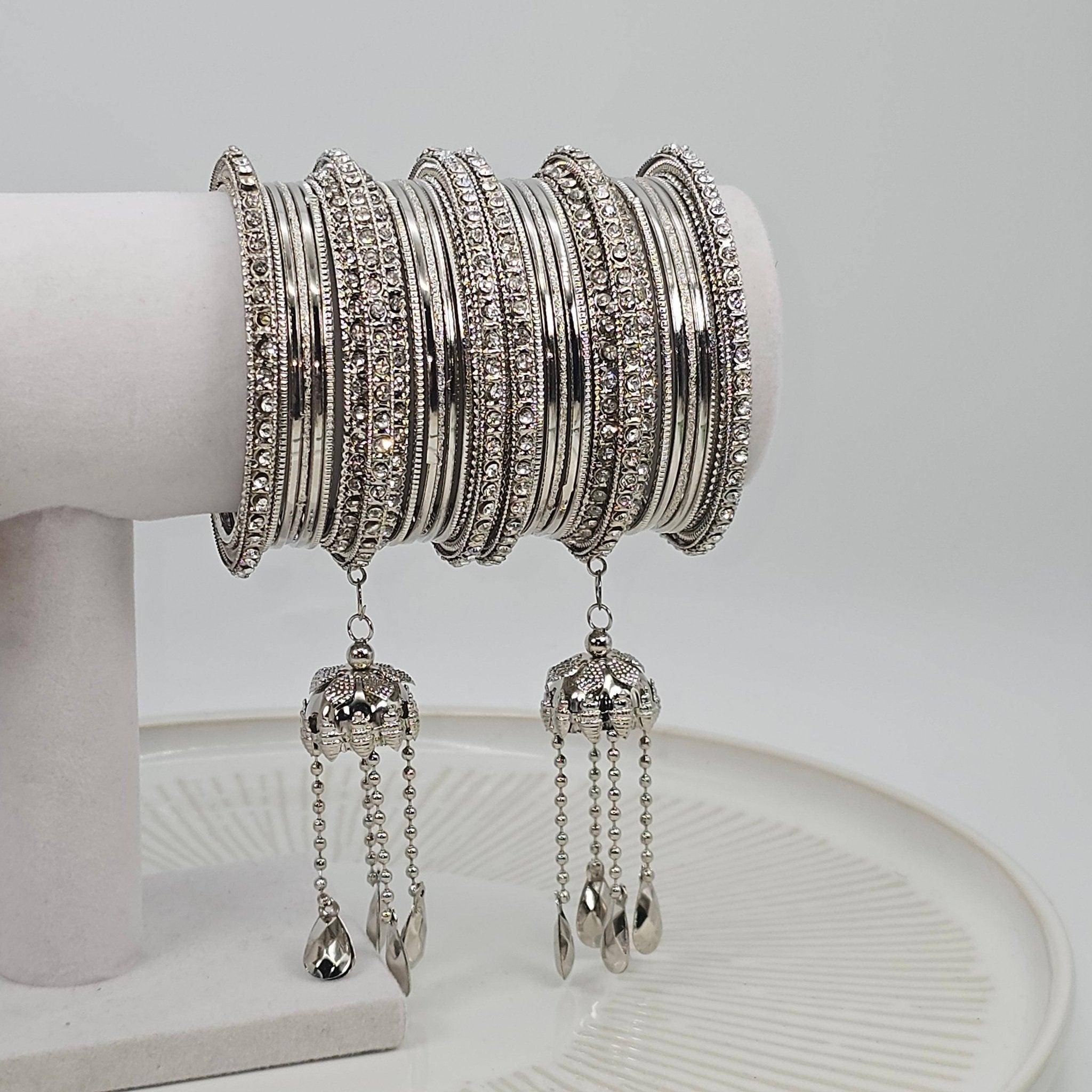 26 Pcs Silver Metal bangle stack - Fancy Fab Jewels