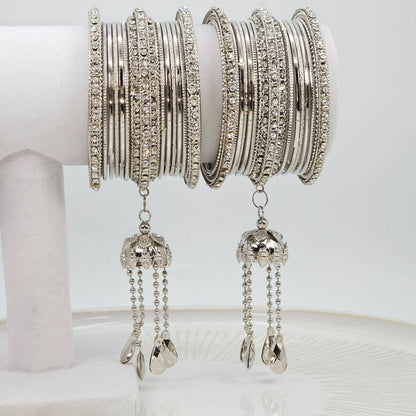 26 Pcs Silver Metal bangle stack - Fancy Fab Jewels