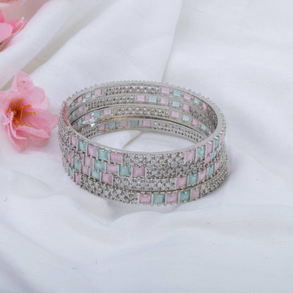 4 Pcs Bangles set silver mint pink - Fancy Fab Jewels