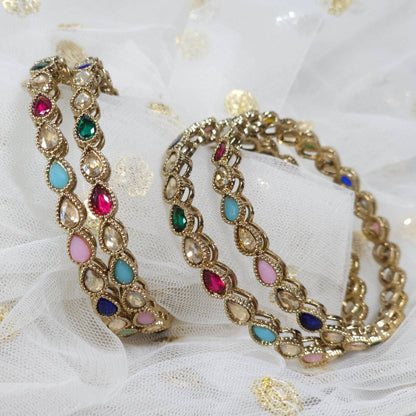 Alona - Antique Gold Multicolour Bangles - Fancy Fab Jewels