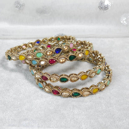 Alona - Antique Gold Multicolour Bangles - Fancy Fab Jewels