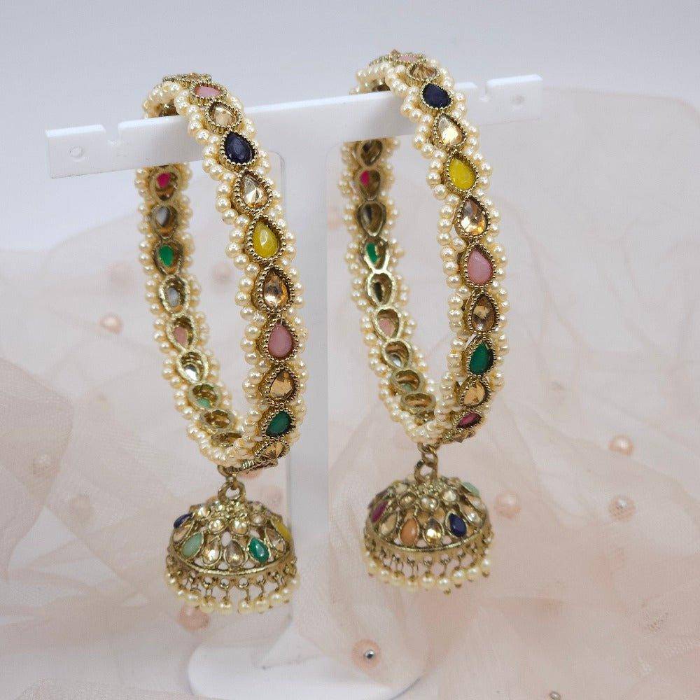 Antique Gold Polki Jhumka Drop Bangles Multicolor - Fancy Fab Jewels