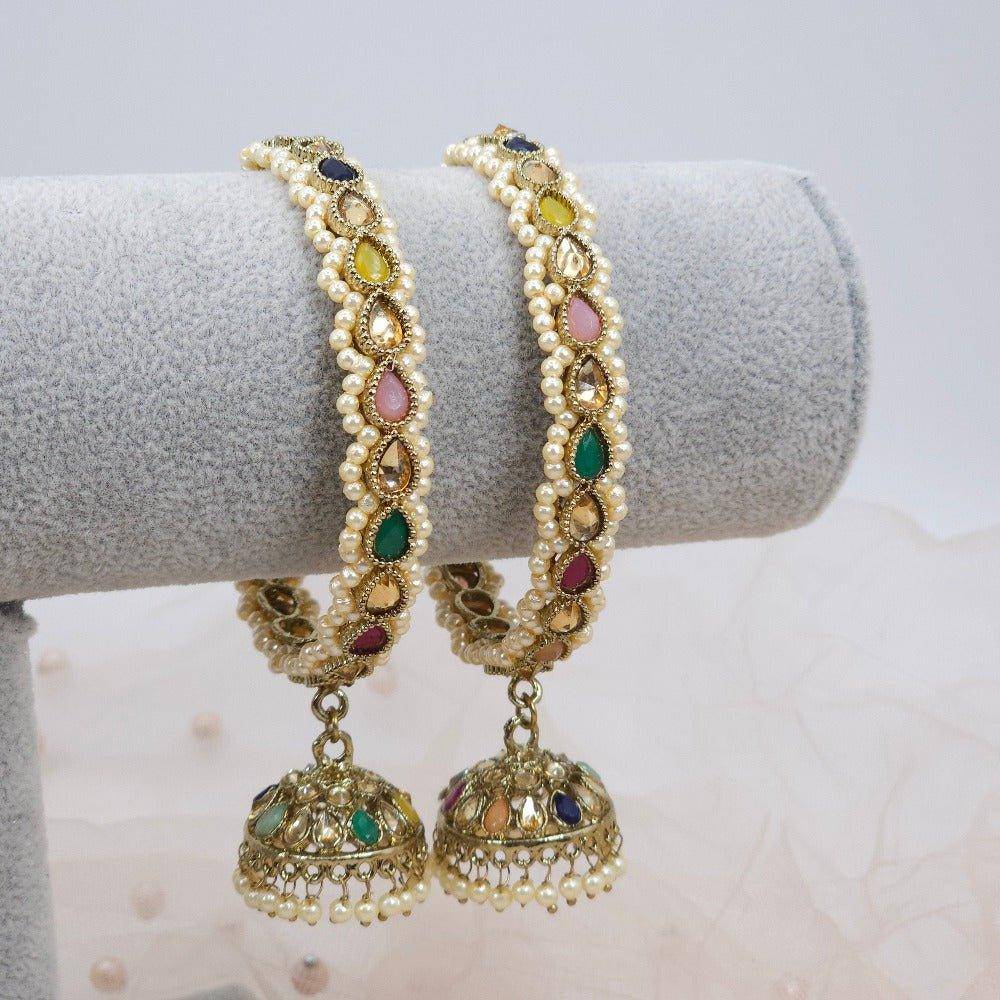 Antique Gold Polki Jhumka Drop Bangles Multicolor - Fancy Fab Jewels