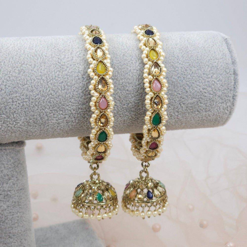 Antique Gold Polki Jhumka Drop Bangles Multicolor - Fancy Fab Jewels