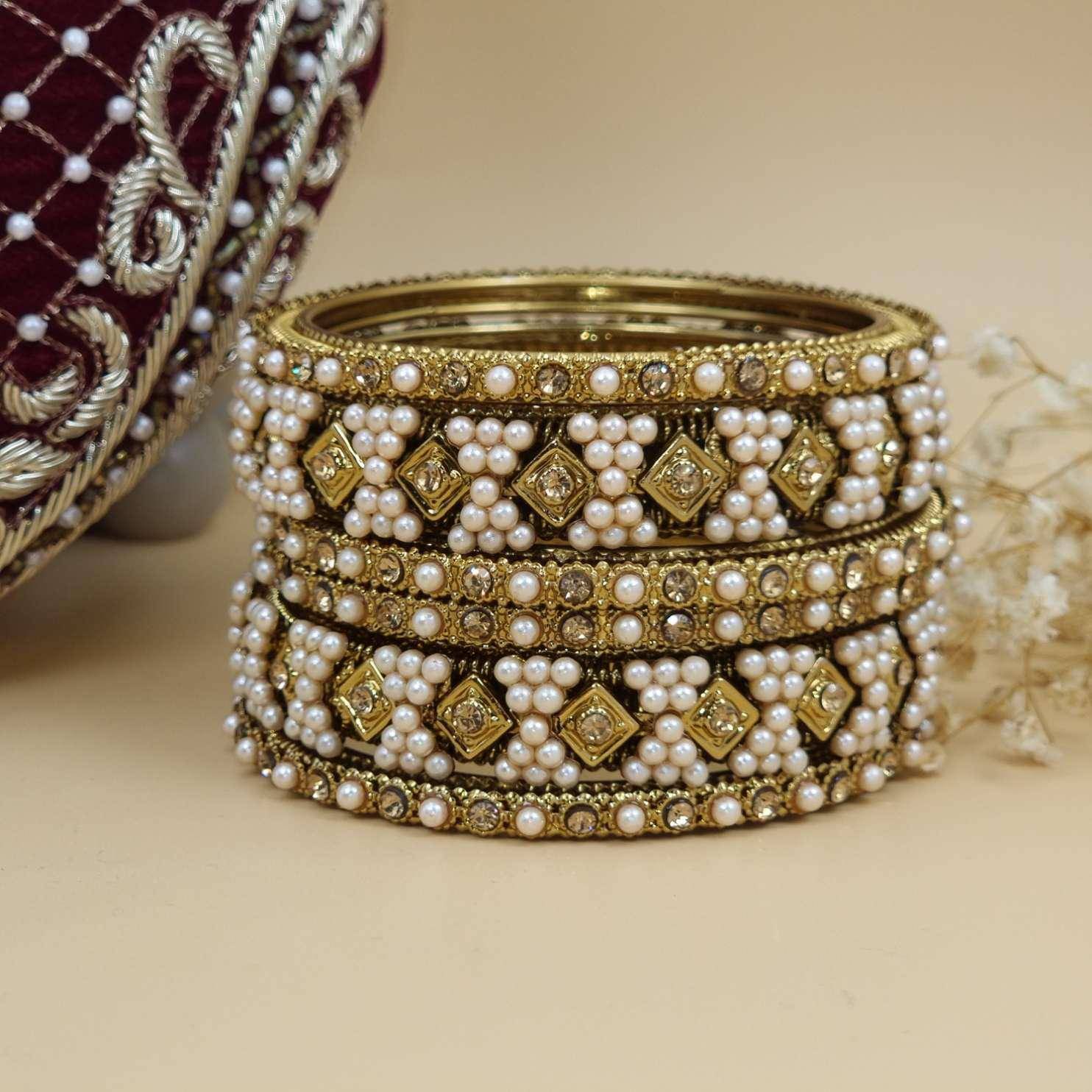 Devika- Set of 6 Antique Gold Bangles - Fancy Fab Jewels