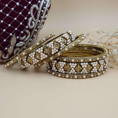 Devika- Set of 6 Antique Gold Bangles - Fancy Fab Jewels