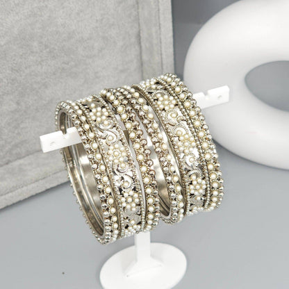 6 Pcs Polki Pearls Bangle set - Fancy Fab Jewels