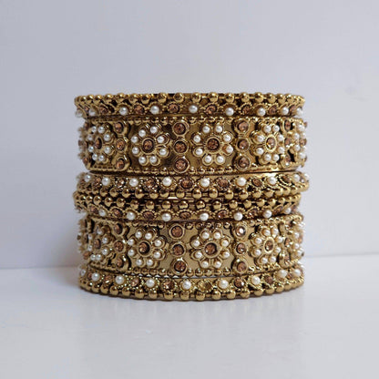 6 Pcs Polki Pearls Bangle set - Fancy Fab Jewels