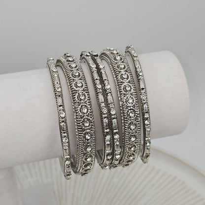 6 pcs Stone Studded Indian Bangles - Fancy Fab Jewels