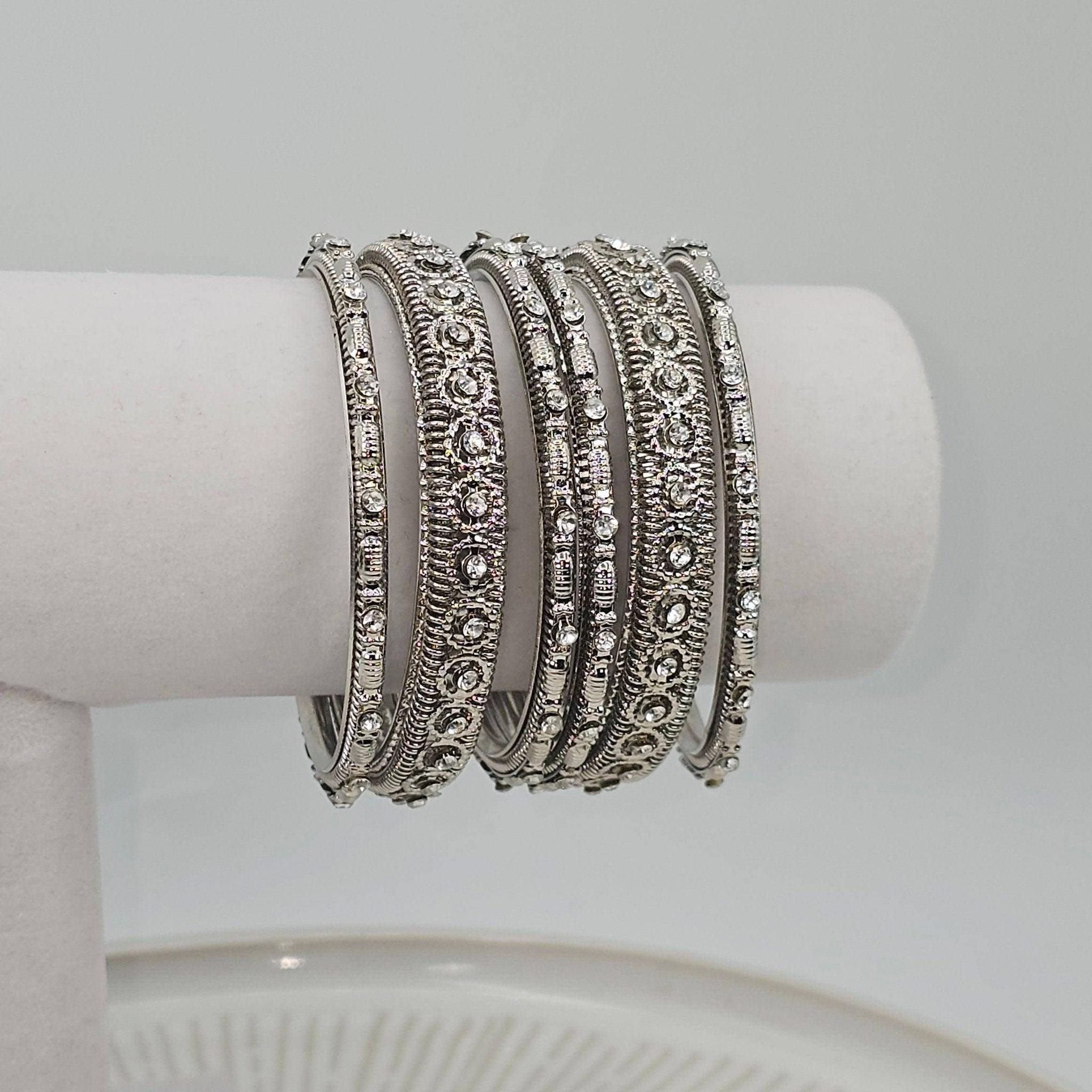 6 pcs Stone Studded Indian Bangles - Fancy Fab Jewels