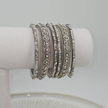 6 pcs Stone Studded Indian Bangles - Fancy Fab Jewels