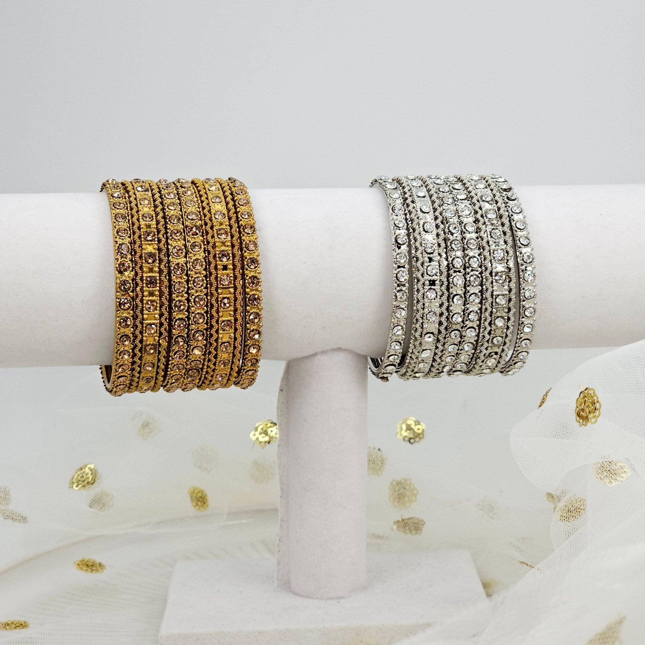 6 pcs Stone Studded Indian Bangles - Fancy Fab Jewels