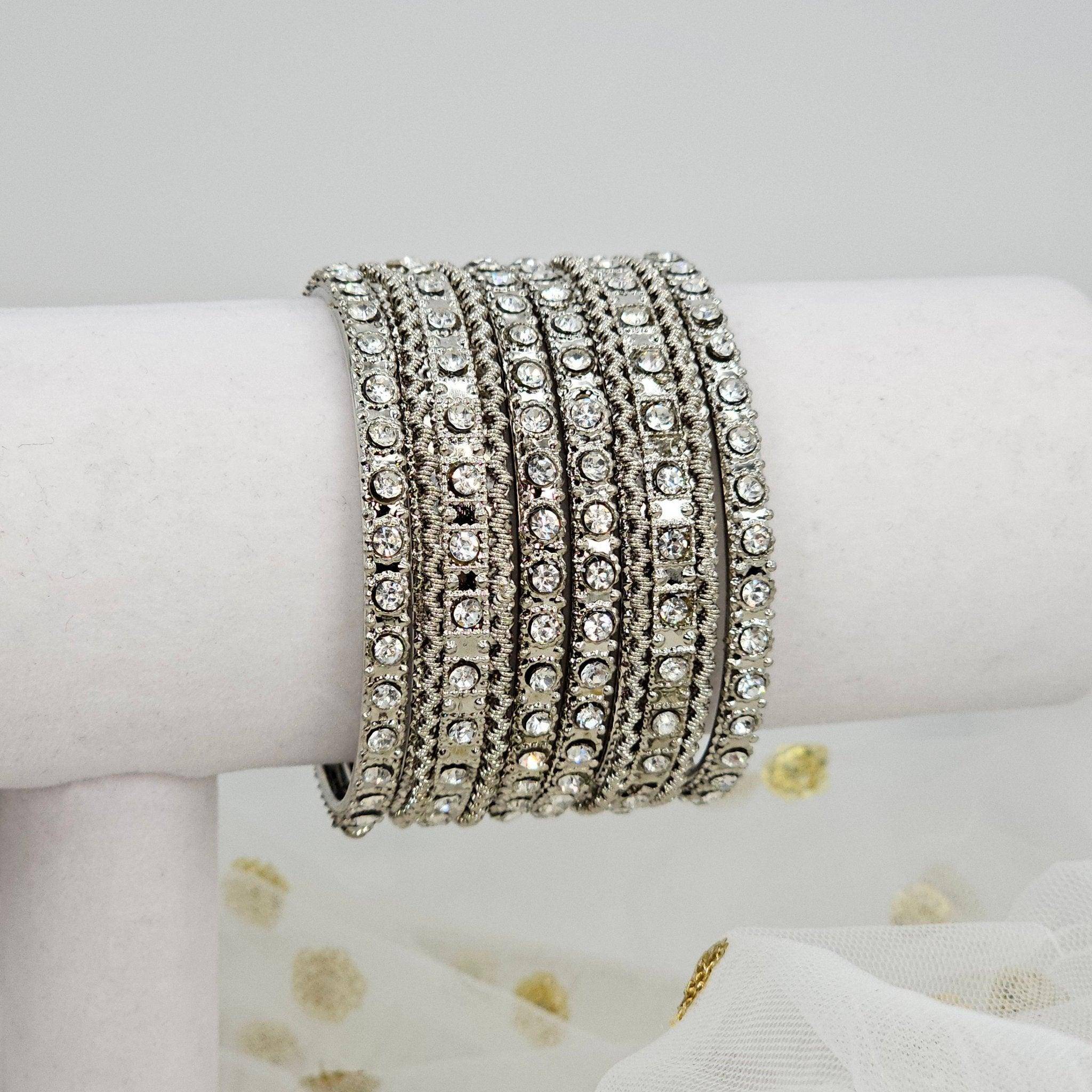 6 pcs Stone Studded Indian Bangles - Fancy Fab Jewels