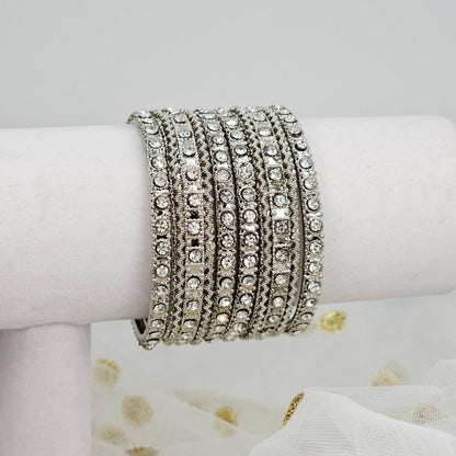 6 pcs Stone Studded Indian Bangles - Fancy Fab Jewels