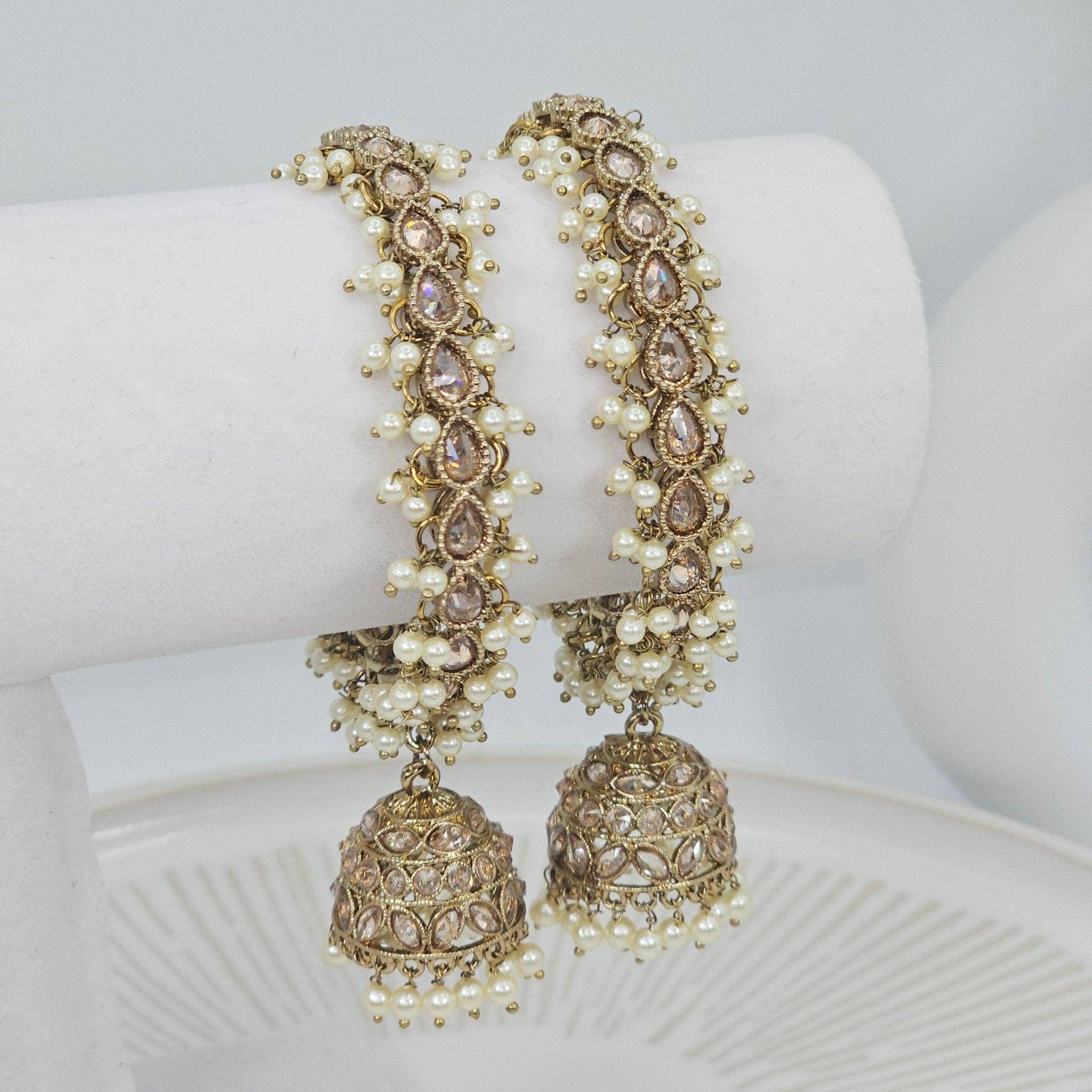 Anu Pair of Polki Pearl Detail Jhumka Bangles - Fancy Fab Jewels