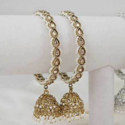 Kaya Pair of Polki Pearl Jhumka Bangles - Fancy Fab Jewels