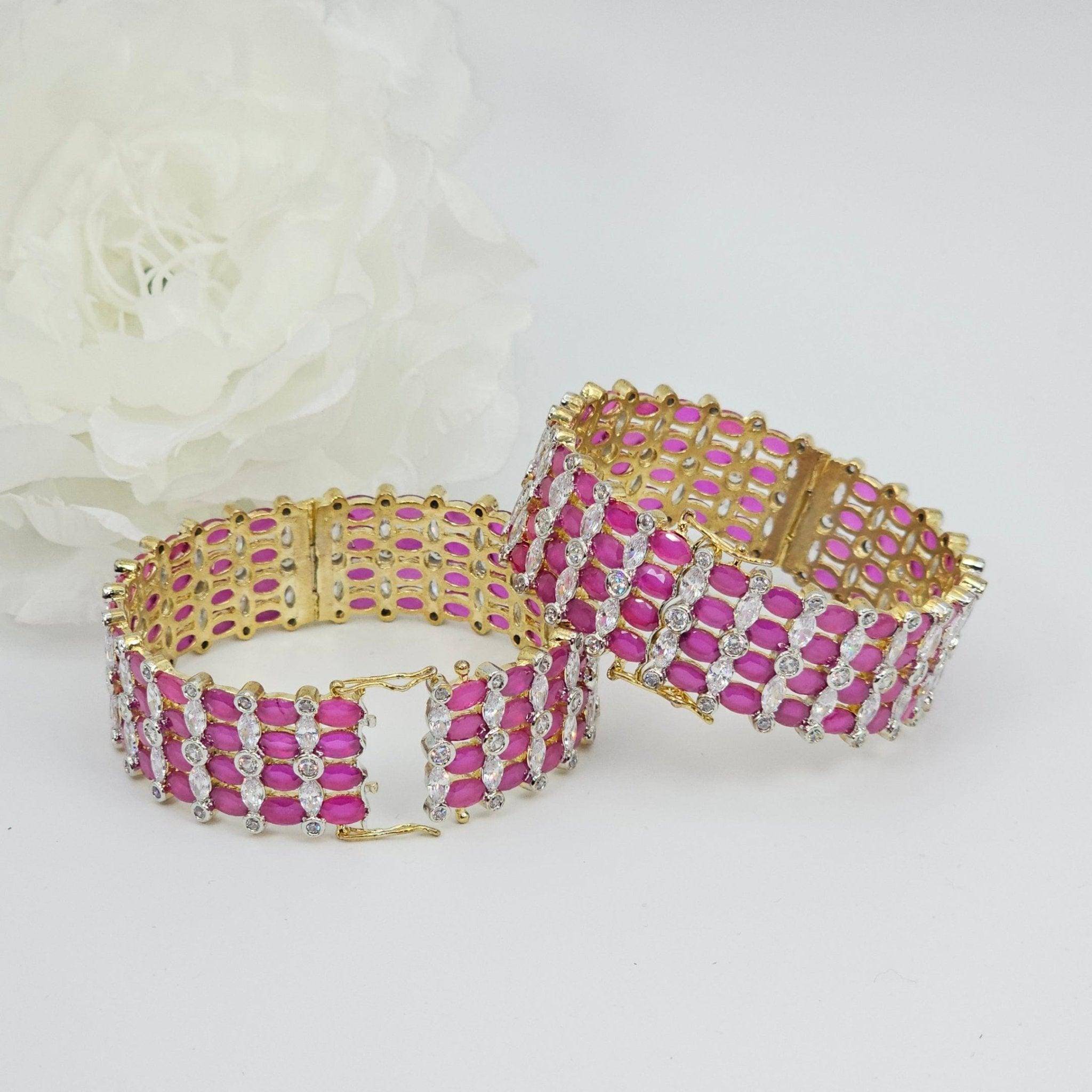 Gold Plated Pink Openable AD Bangles - Fancy Fab Jewels