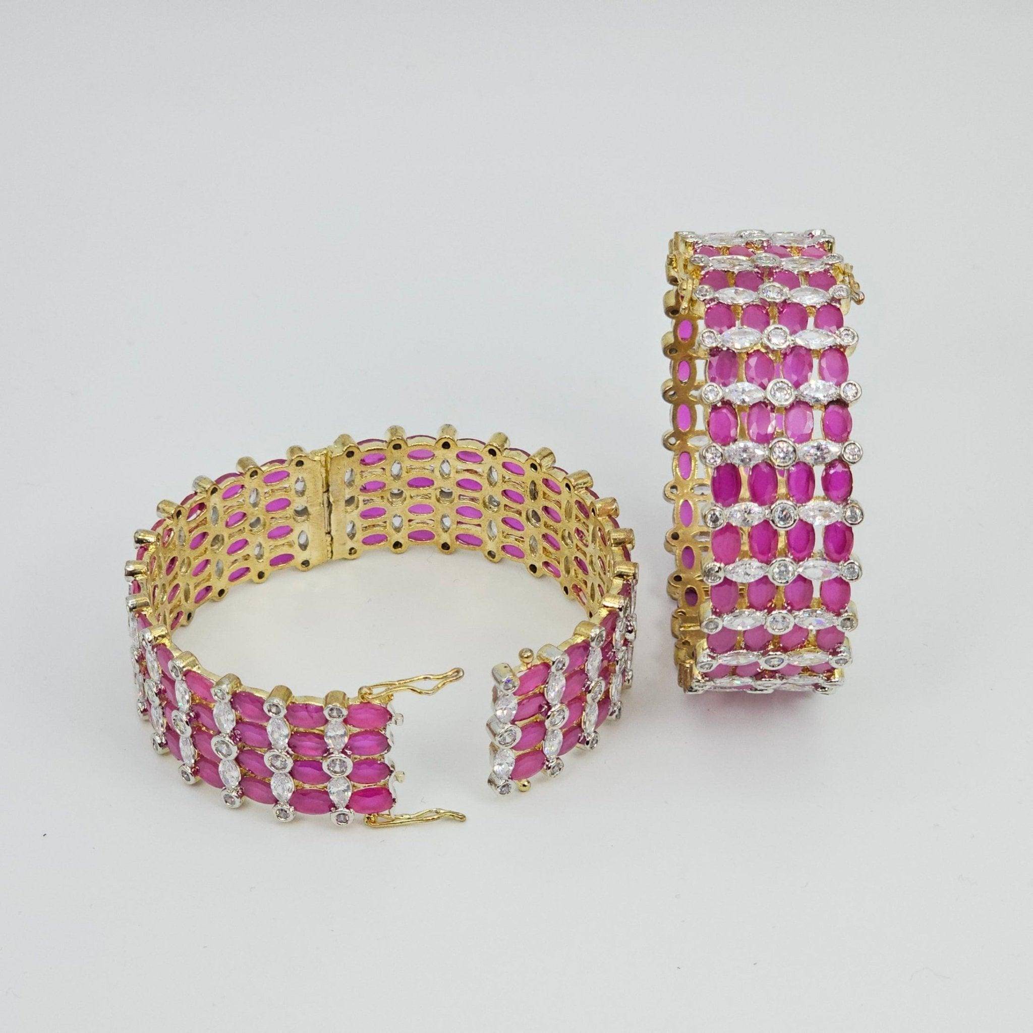 Gold Plated Pink Openable AD Bangles - Fancy Fab Jewels