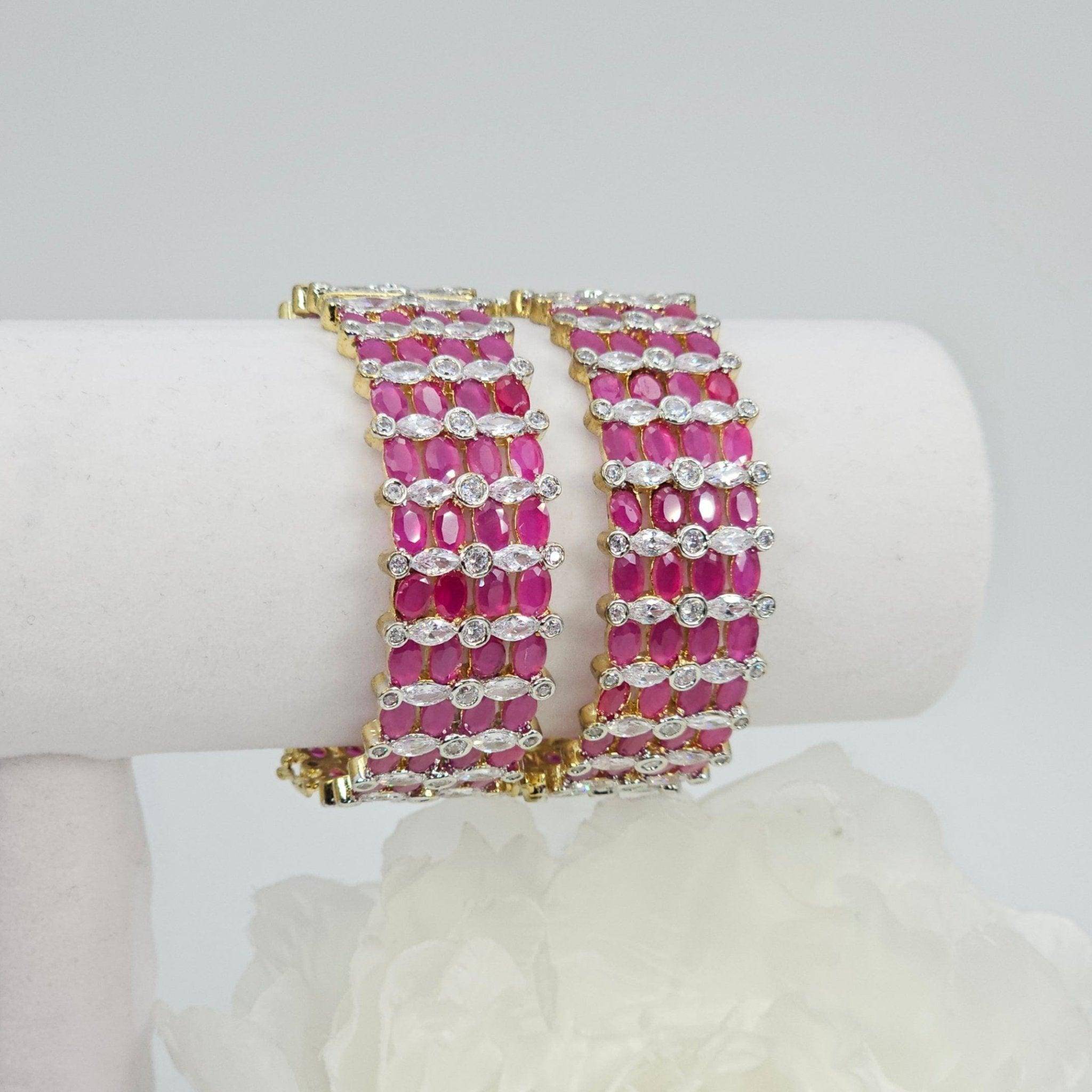 Gold Plated Pink Openable AD Bangles - Fancy Fab Jewels