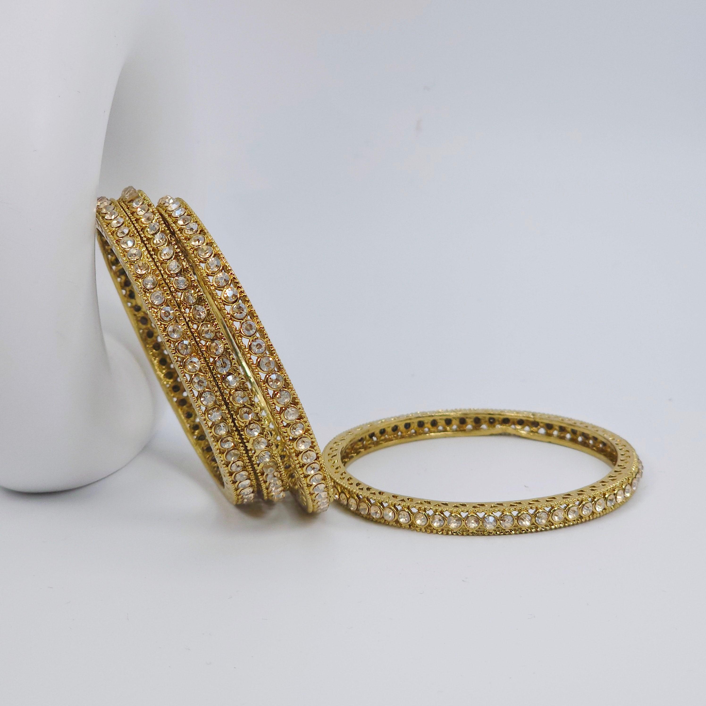 Zimel - 4 Pcs Gold Plated  CZ Bangle Set - Fancy Fab Jewels