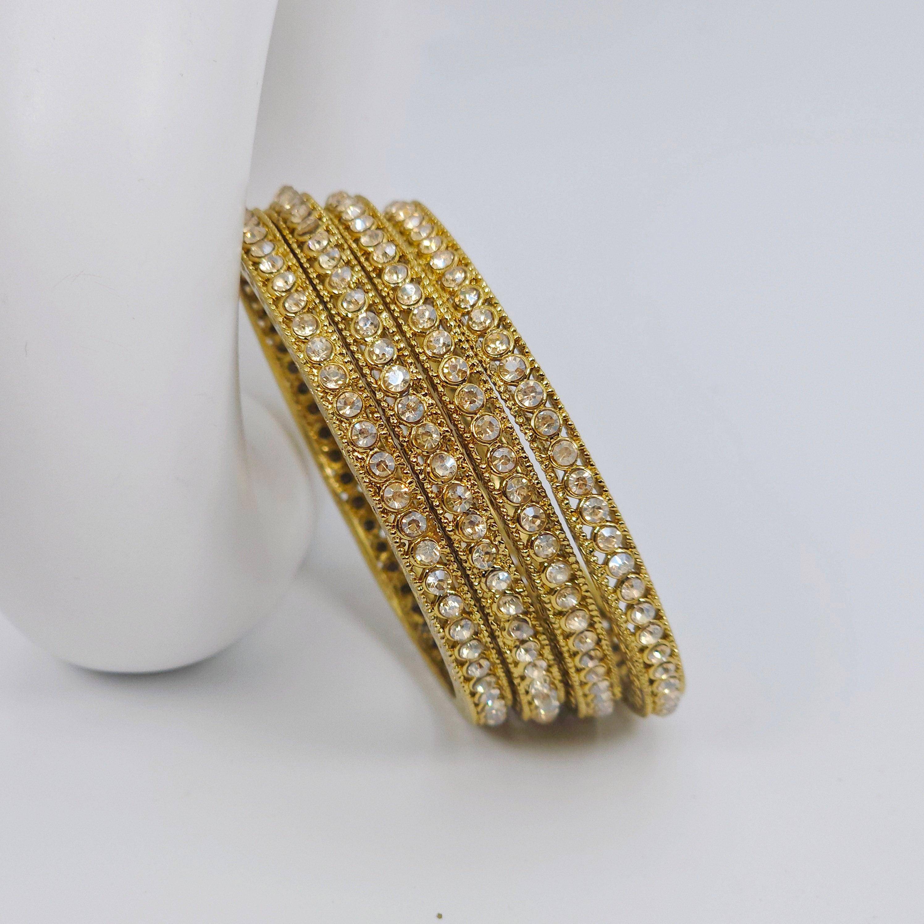 Zimel - 4 Pcs Gold Plated  CZ Bangle Set - Fancy Fab Jewels