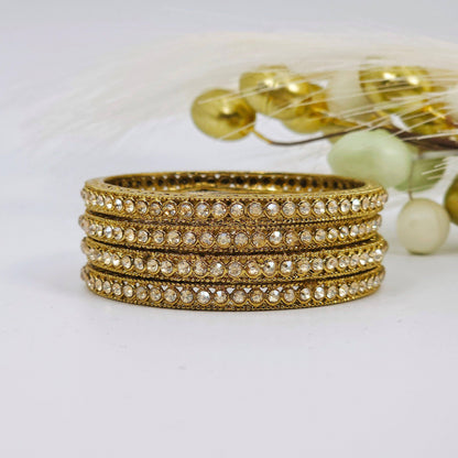 Zimel - 4 Pcs Gold Plated  CZ Bangle Set - Fancy Fab Jewels