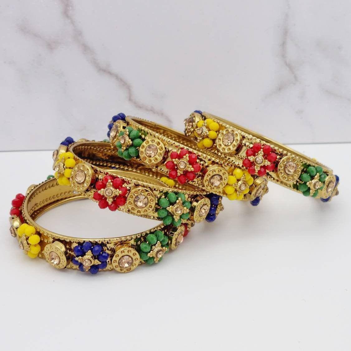 Multicolour Antique Gold Bangles - Fancy Fab Jewels