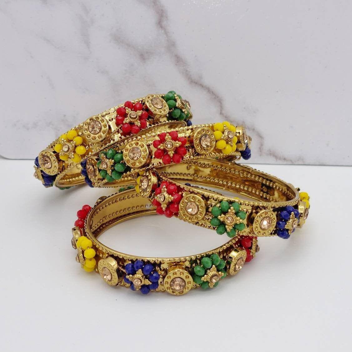 Multicolour Antique Gold Bangles - Fancy Fab Jewels