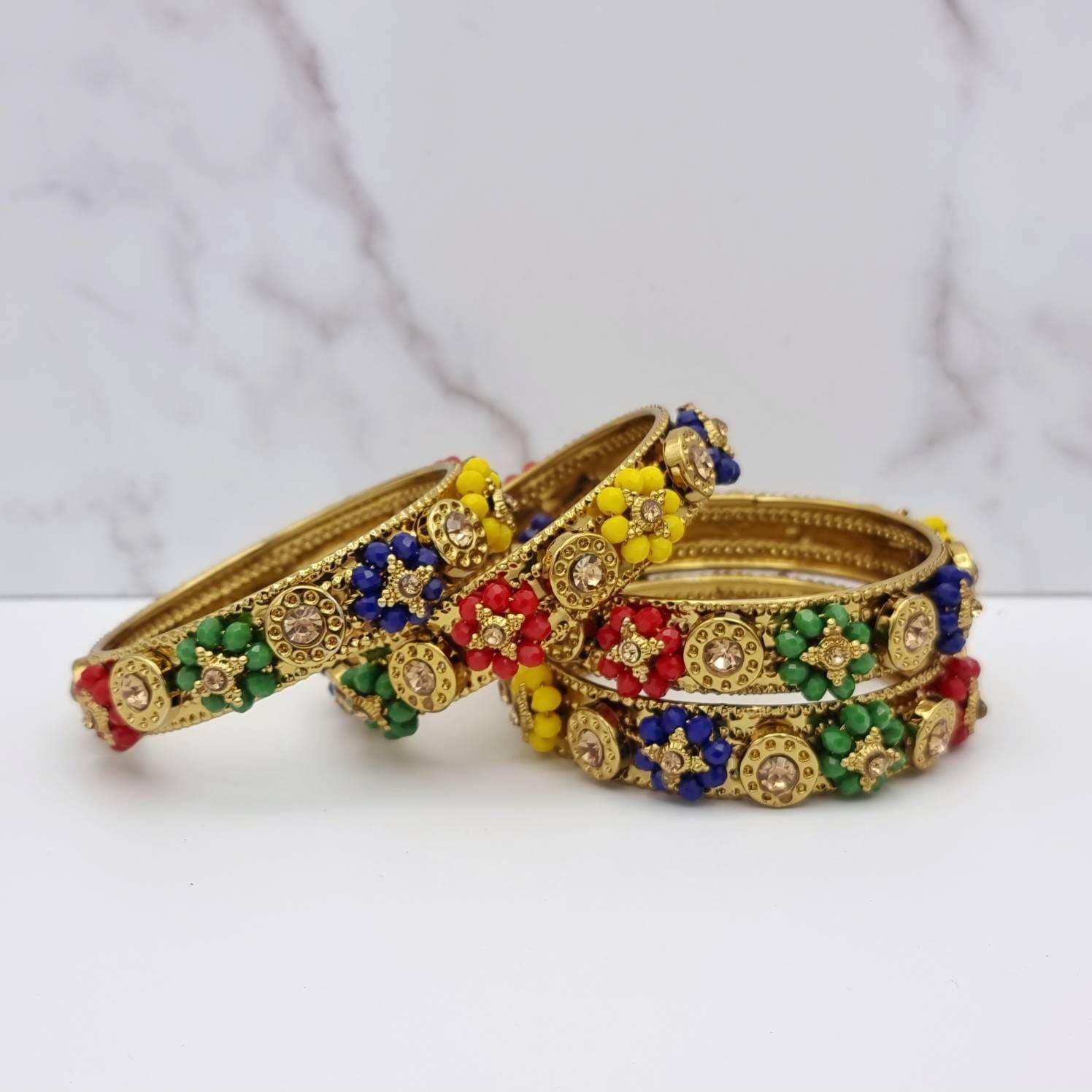 Multicolour Antique Gold Bangles - Fancy Fab Jewels