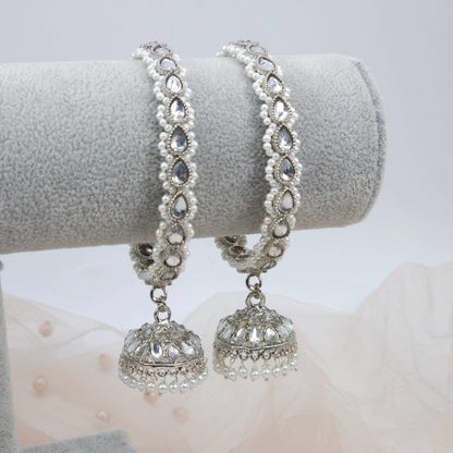 Polki Jhumka Drop Bangles Silver - Fancy Fab Jewels