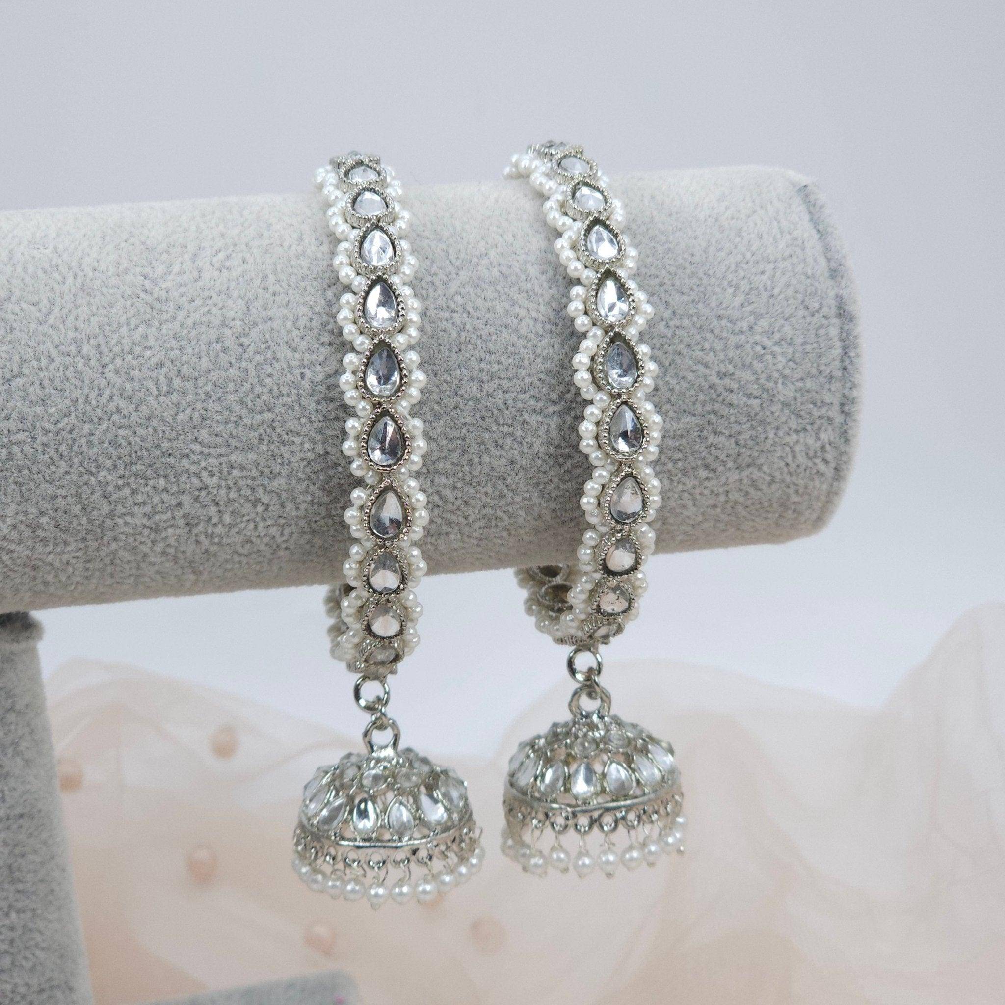 Polki Jhumka Drop Bangles Silver - Fancy Fab Jewels