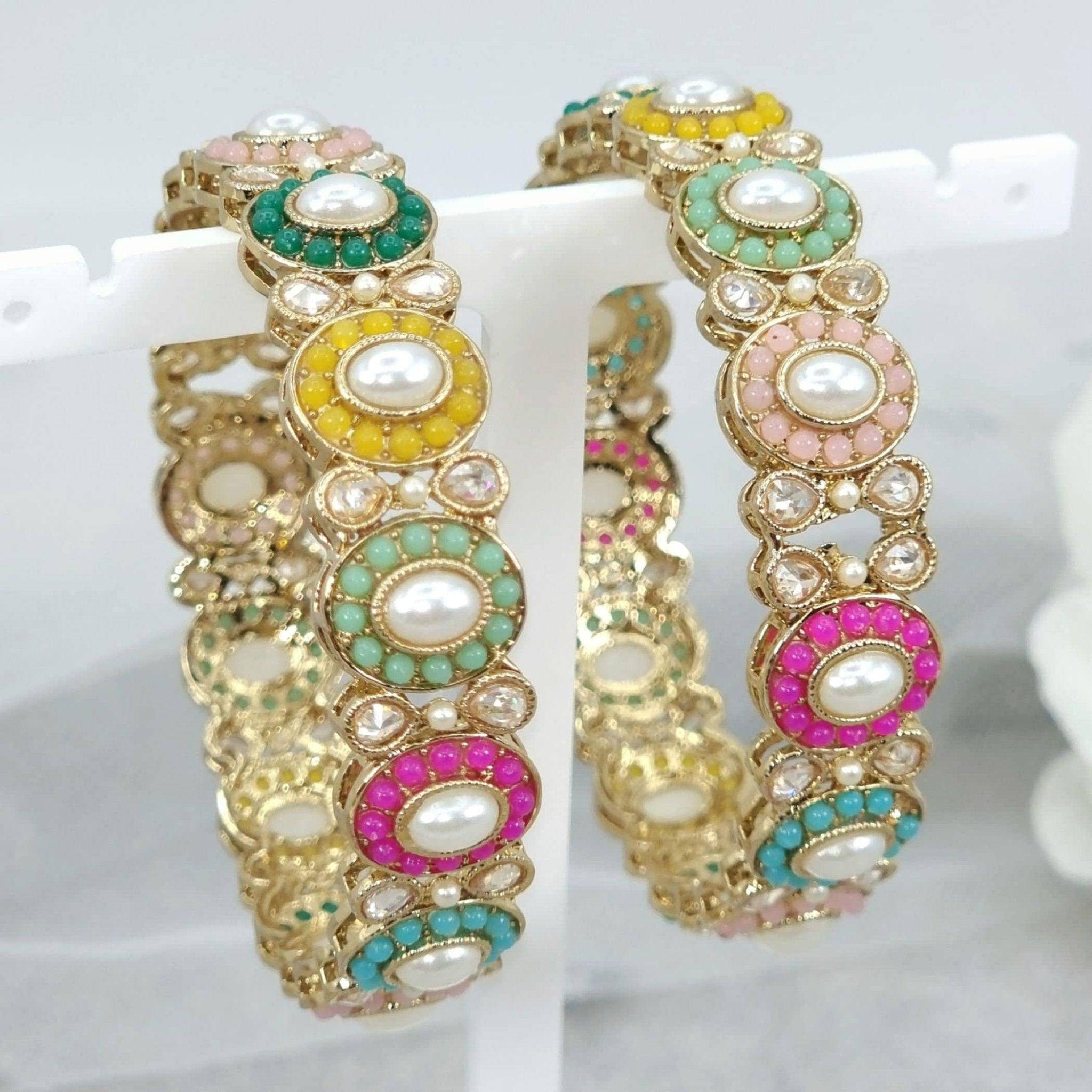 Ramia- Multicolour Antique Gold Bangles - Fancy Fab Jewels