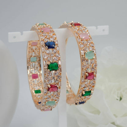 Rose Gold Multicolour Chunki AD Bangle Set - Fancy Fab Jewels