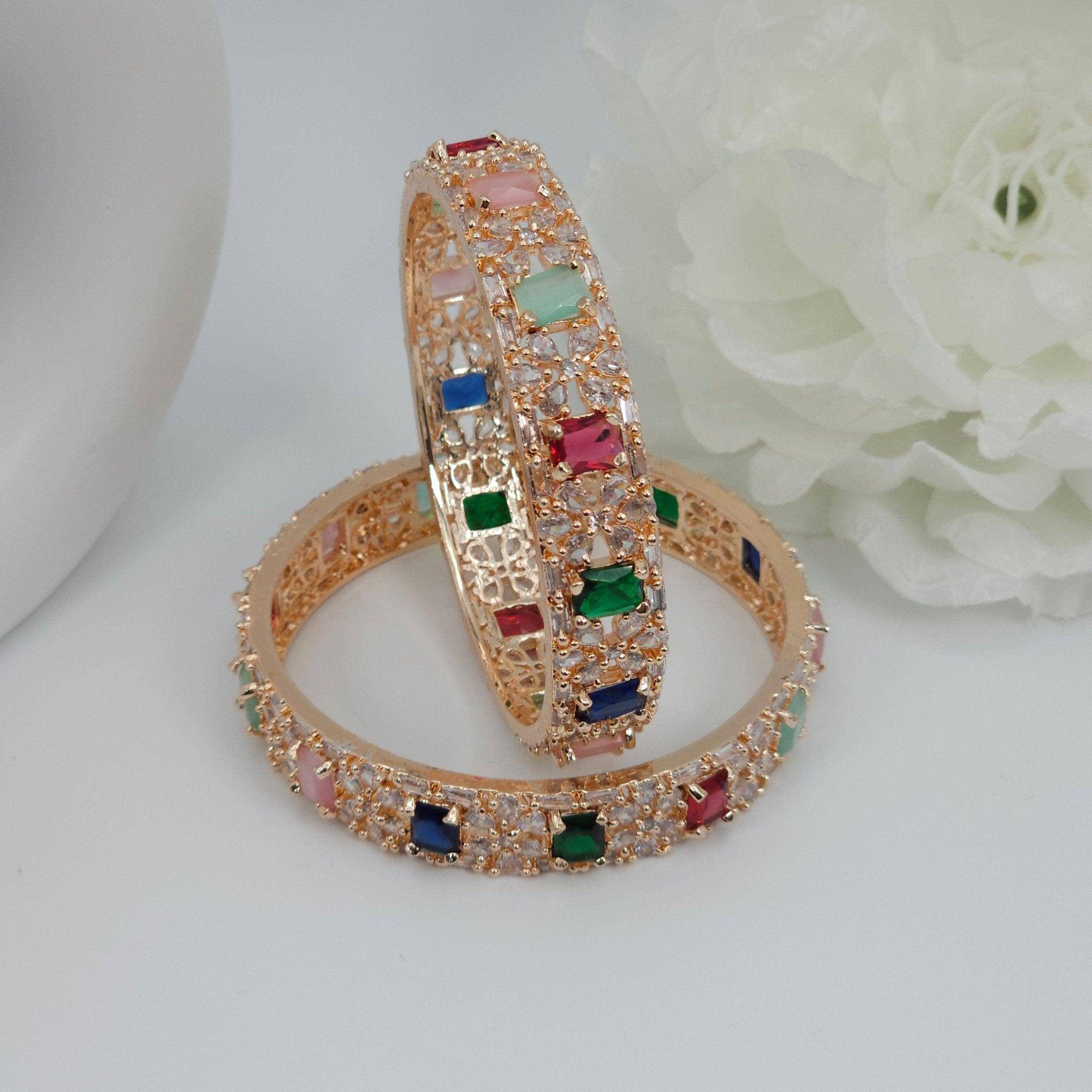 Rose Gold Multicolour Chunki AD Bangle Set - Fancy Fab Jewels