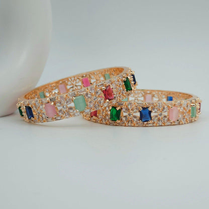 Rose Gold Multicolour Chunki AD Bangle Set - Fancy Fab Jewels