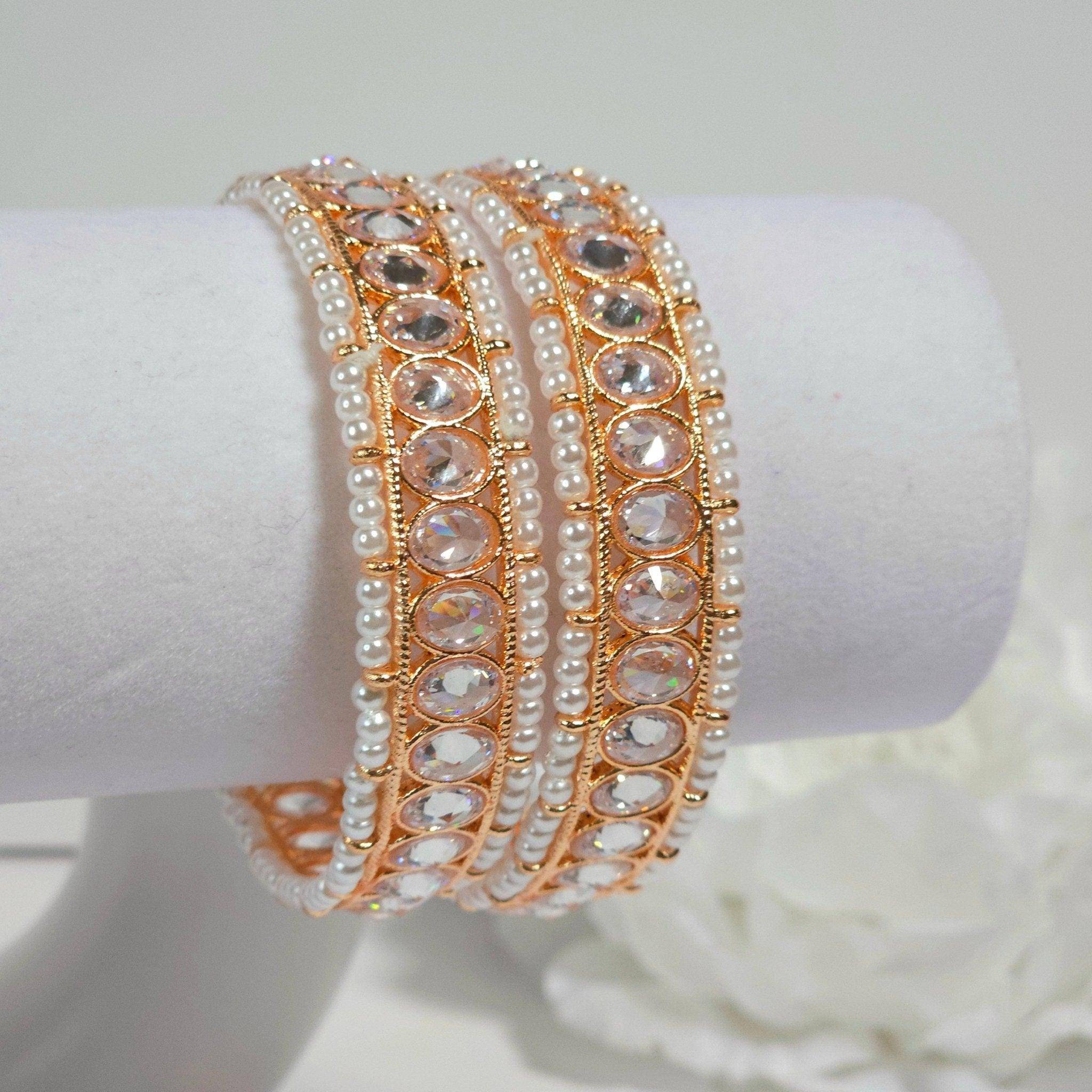 Rose Gold Pink Polki Bangle Set - Fancy Fab Jewels