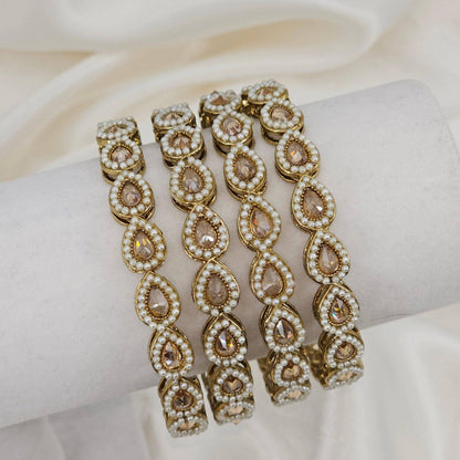 Saloni Set of 4 Polki Pearl Bangles - Golden - Fancy Fab Jewels