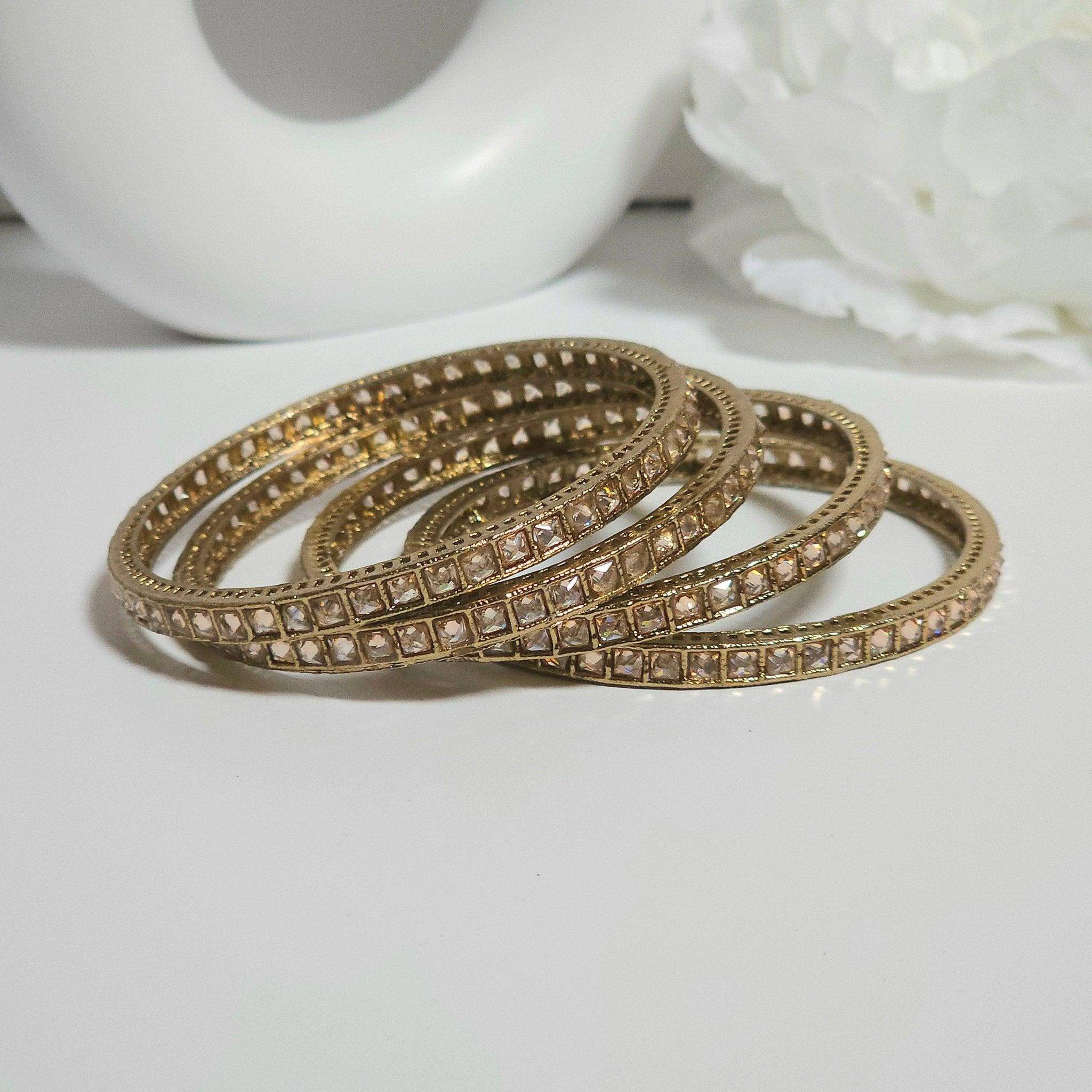 Set of 4 Antique Gold Polki Bangles - Fancy Fab Jewels