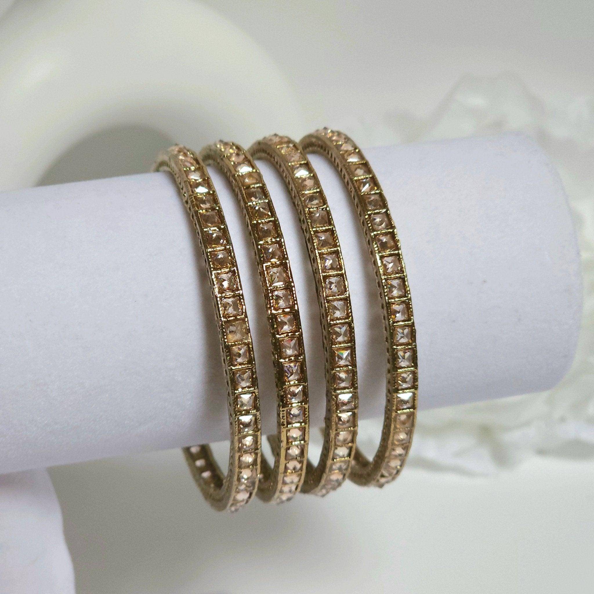 Set of 4 Antique Gold Polki Bangles - Fancy Fab Jewels