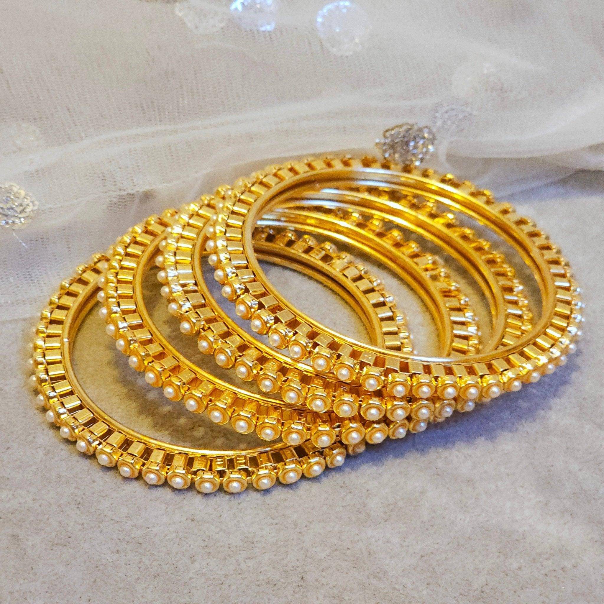 Set of 4 Elegant Pearl Bangles for a Touch of Class  Perfect for Any Occasion - Fancy Fab Jewels