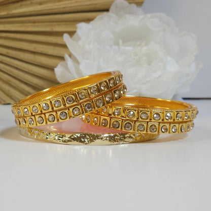 Set of 4 Gold Polki Pearls Indian Bangles - Fancy Fab Jewels