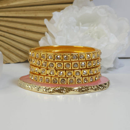 Set of 4 Gold Polki Pearls Indian Bangles - Fancy Fab Jewels