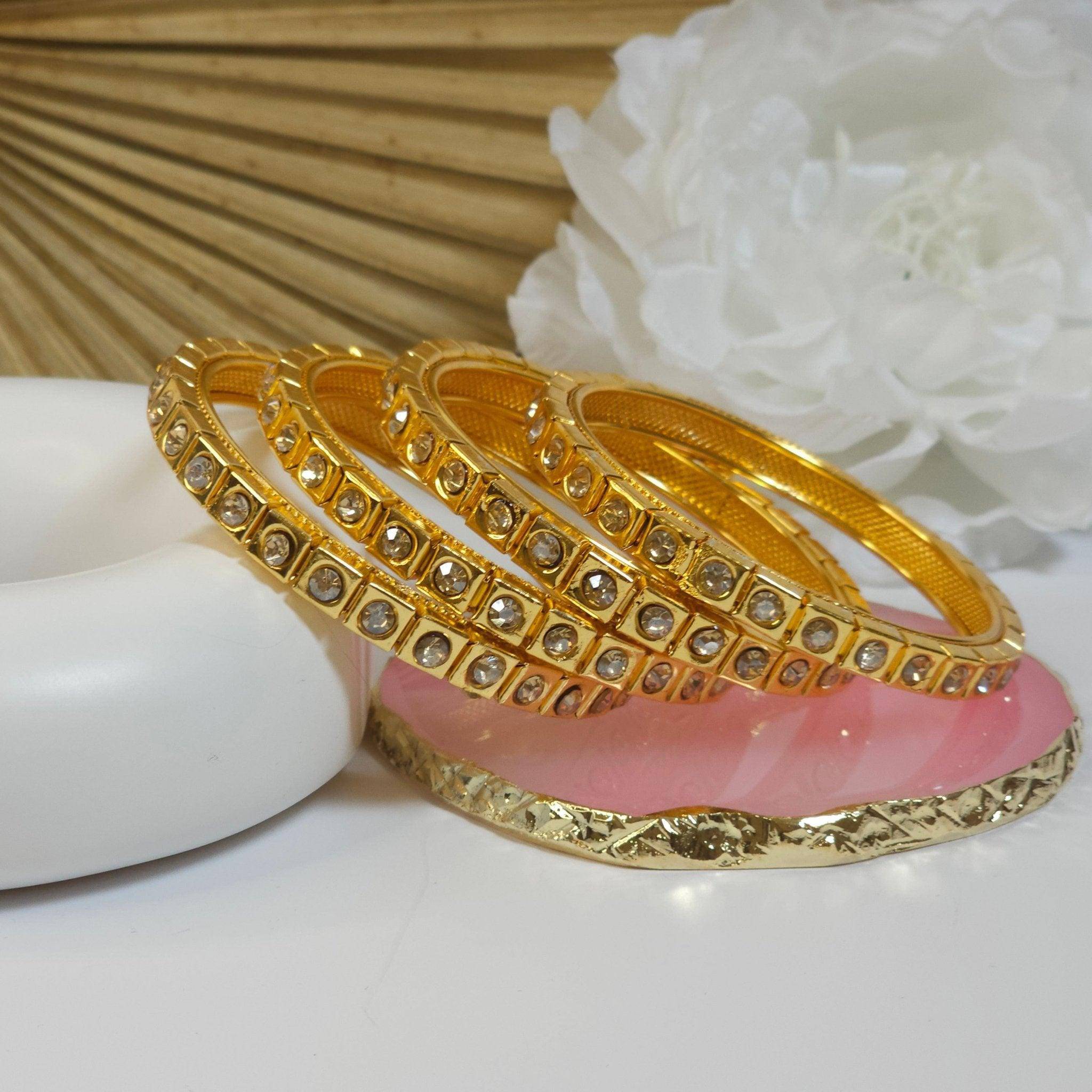 Set of 4 Gold Polki Pearls Indian Bangles - Fancy Fab Jewels