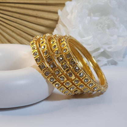 Set of 4 Gold Polki Pearls Indian Bangles - Fancy Fab Jewels