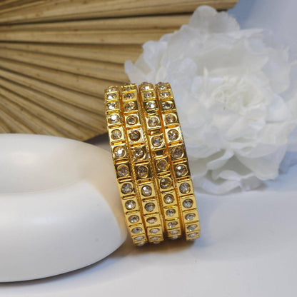 Set of 4 Gold Polki Pearls Indian Bangles - Fancy Fab Jewels