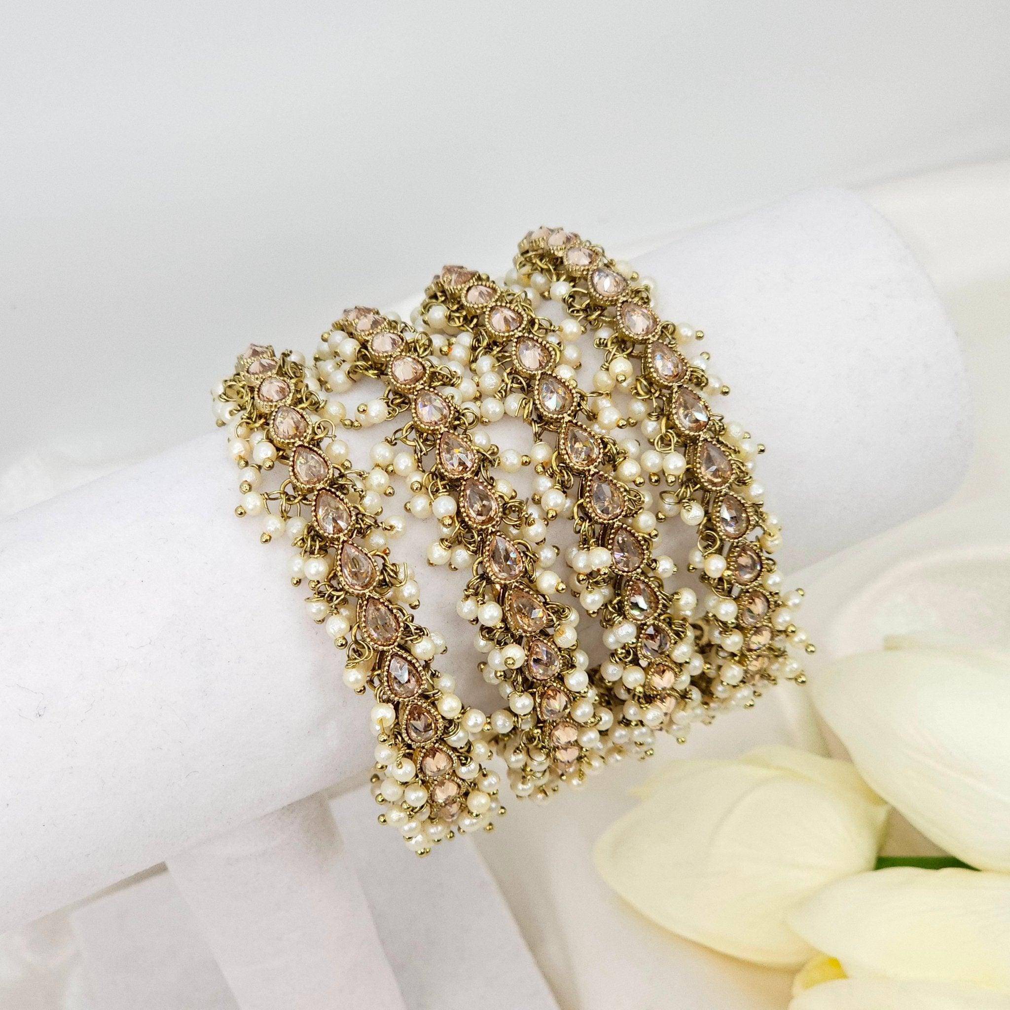 Set of 4 Polki Pearl details Bangles - Gold - Fancy Fab Jewels