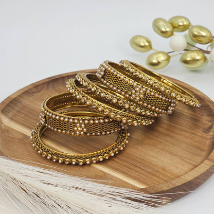 Set of 6 Pcs Gold Metal bangle set - Fancy Fab Jewels