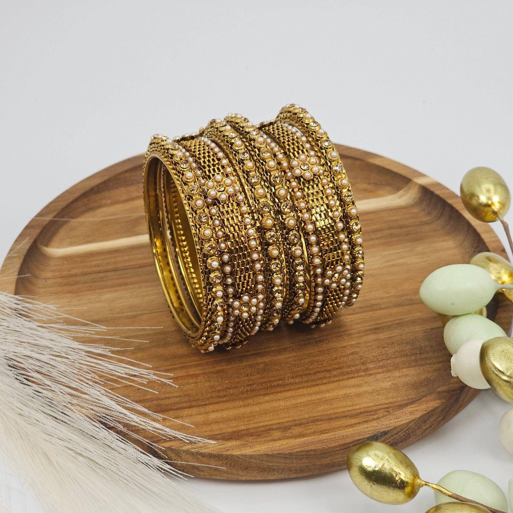 Set of 6 Pcs Gold Metal bangle set - Fancy Fab Jewels